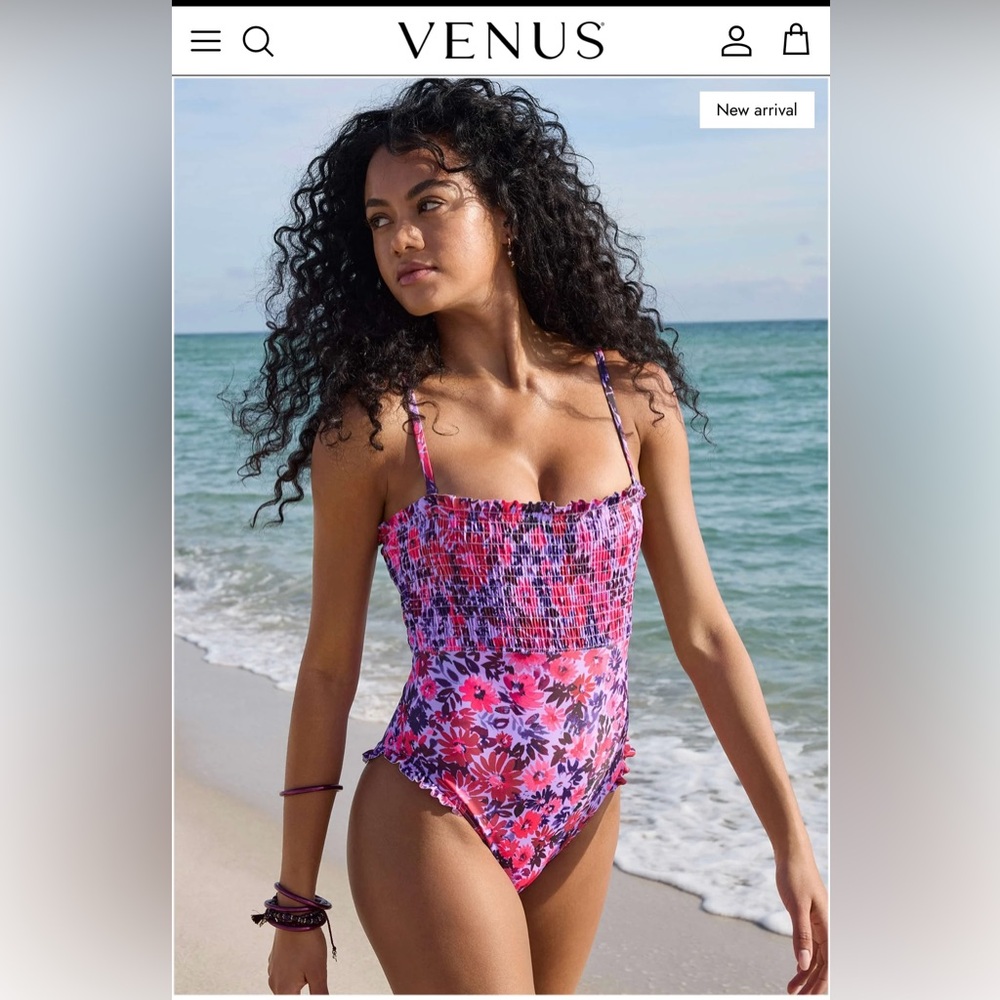 VENUS Fashions NWTs Smocked One-Piece Swimsuit - Ditsy
Pink Purple - Size 10